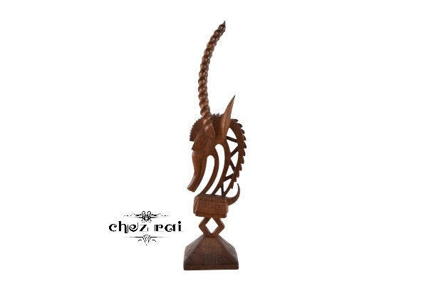 Vintage Grand Beau Bois Africain Marron Naturel Oryx Gazella Antilope Étagère Décor Ornement Statue 