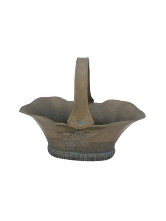 Vintage Small Brass Heavy Posy Basket With Handle Decorative Shelf Display Flower Windowsill Made in