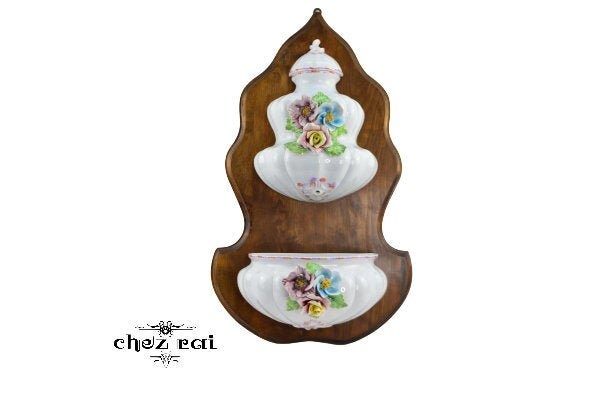 Vintage Ceramic Hand Crafted Lavabo Wash Stand Wood Plaque Sink Basin Water Feature Toilet Cloakroom