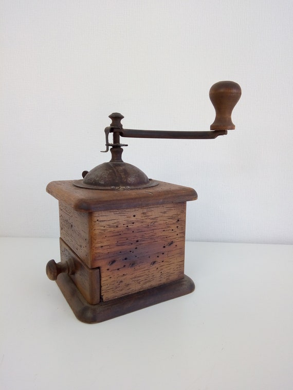 Shabby Chic Coffee Grinder Vintage French Coffee Grinder French Country Kitchen French Coffee Mill Wood /& Brass Coffee Grinder