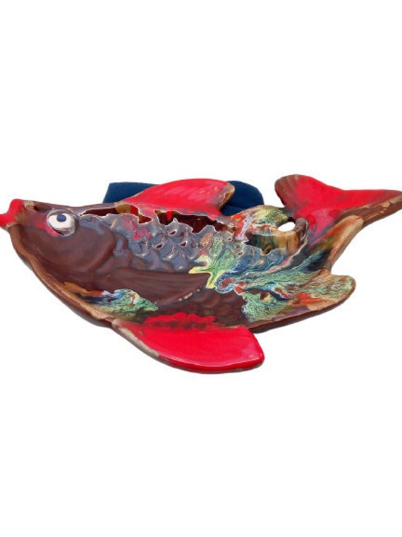 Vintage Fish Platter Plate Home Decor Fruit Tray Homewear Serve Snack Dish Striking Dinner Meal Unus