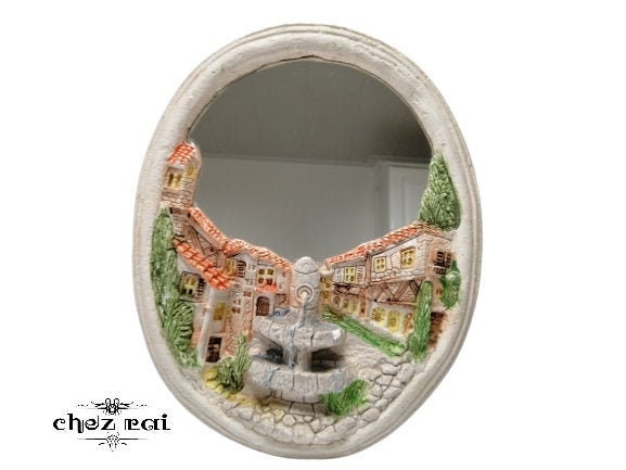 Vintage Mirror Plastered Fountain Wall Hanging Handpainted Room Décor Decorative Hallway Entryway Dr