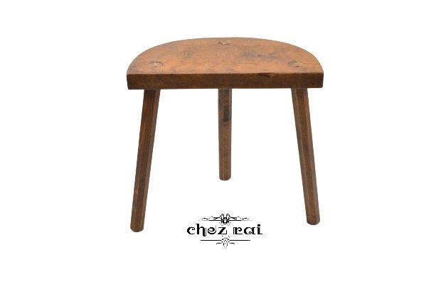 Français Vintage en Bois Trois Pattes D Tabouret Présentoir Plante Stand Ferme Petite Table Lampe Co