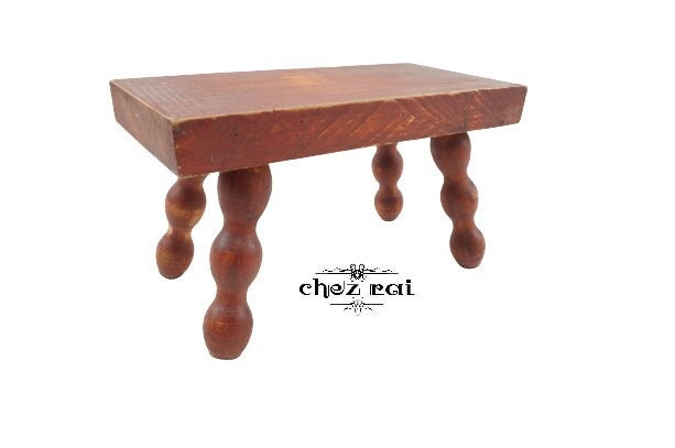 Vintage Français Found Wood Mini Bench Step Stool Milking Seat Kid's Room Nursery Toy Display Plant 