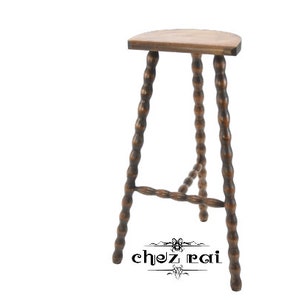 Vintage French 28&quot; Tall Wooden Bobbin Braced D Stool Plant Stand Farmhouse Cottage Room Display Gift Idea Wood Tabouret / ChezRai