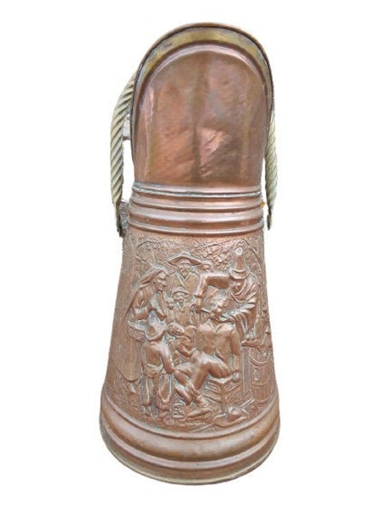 Vintage Grand Cuivre et Laiton Charbon Scuttle Parapluie Stand Cheminée Affichage Couloir Maison Déc