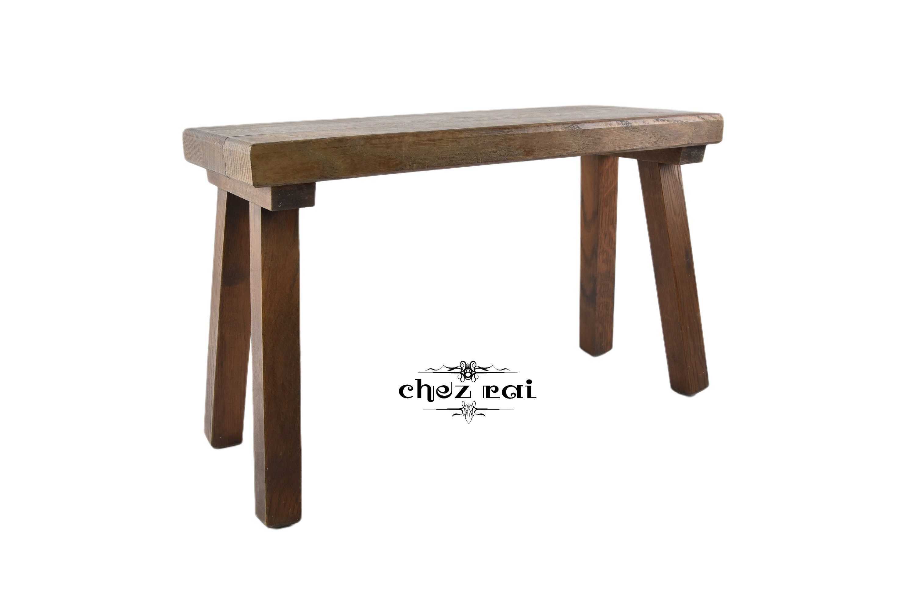 Vintage Heavy Wooden Long Square Bench Seat Farmhouse Cottage Chair Display Stand Wood Table Salon F