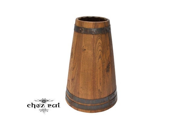 Vintage Français Heavy Wooden Coopered Barrell Umbrella Stand Walking Stick Cane Hallway Entryway Va