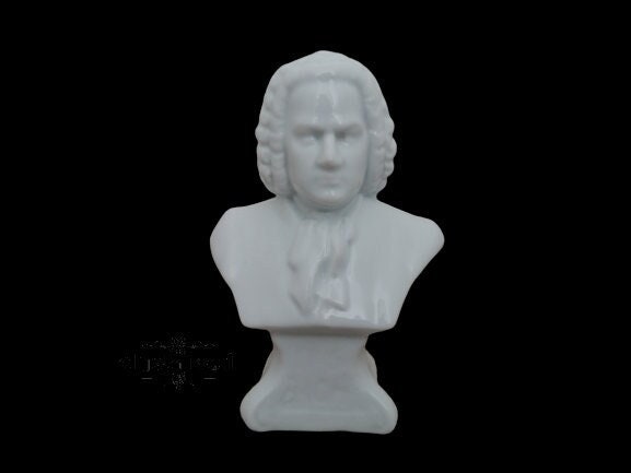 Vintage Belgian Porcelain Bust Of Johann Sebastian Bach Composer Music White Statue Figurine Circa 1