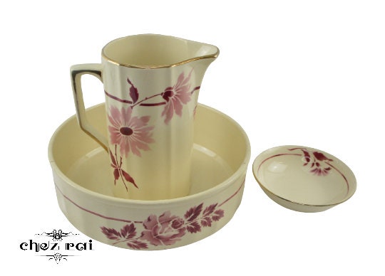 ヴィンテージ フランス製 陶器 洗面ボウル 水差し 食器セット