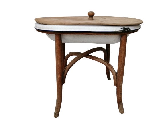 Vintage Français Décor Bidet avec Stand Bird Bath Planter Wash en Émail Sink Vintage Salle de Bains