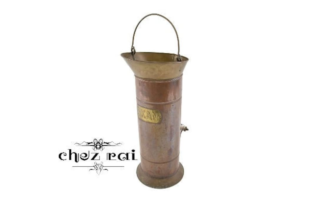 Vintage Copper Brass 5 KAN Scuttle With Porcelain Handle Umbrella