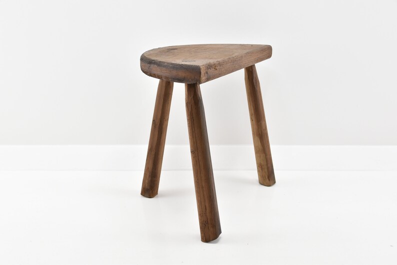 Vintage French Crude Wonky Handmade Wooden Stool Plant Stand Tabouret ...