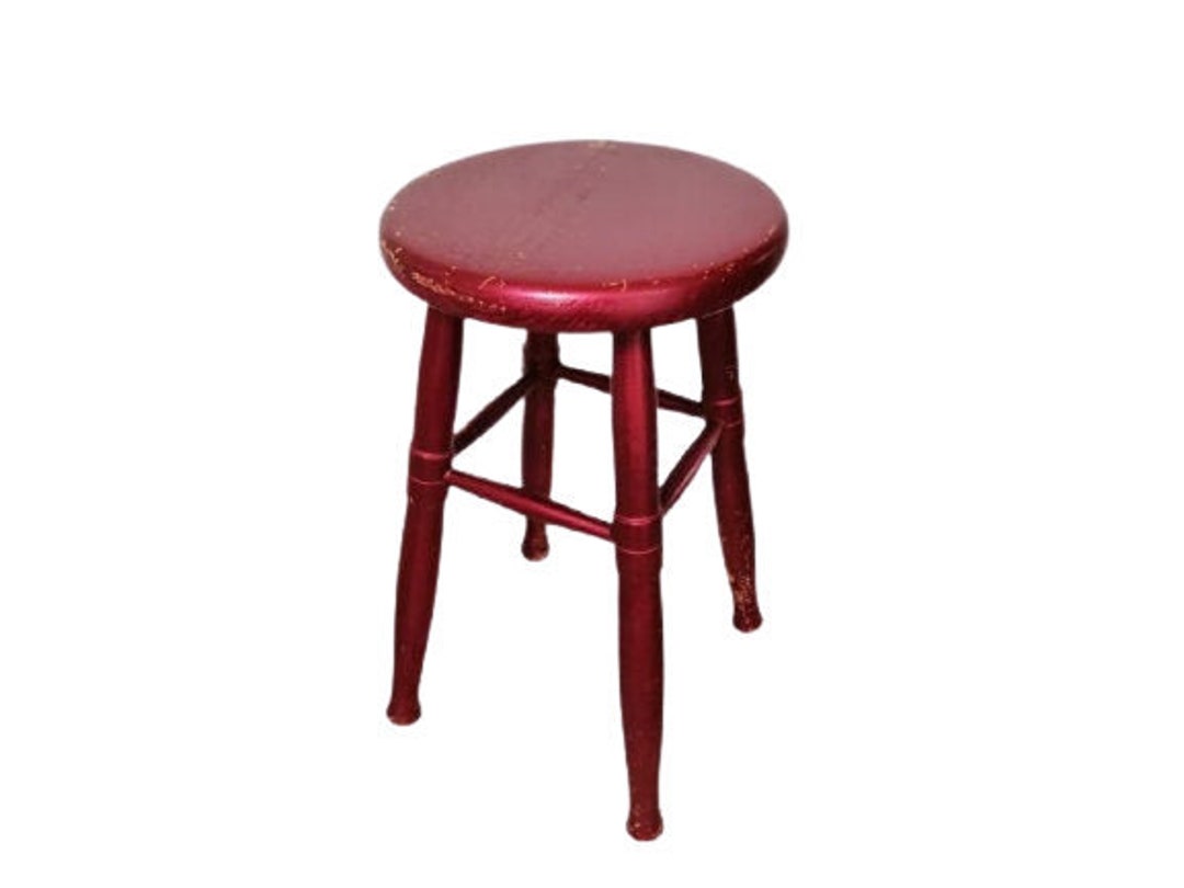 ヴィンテージ フレンチ 木製スツール 塗装済みシート 4本脚 ファーム