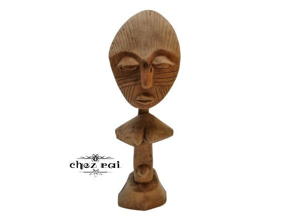 Vintage African Hand Carved Wooden Ashanti Doll Akuaba Ghana Fertility Figure Figurine Wood Statue G
