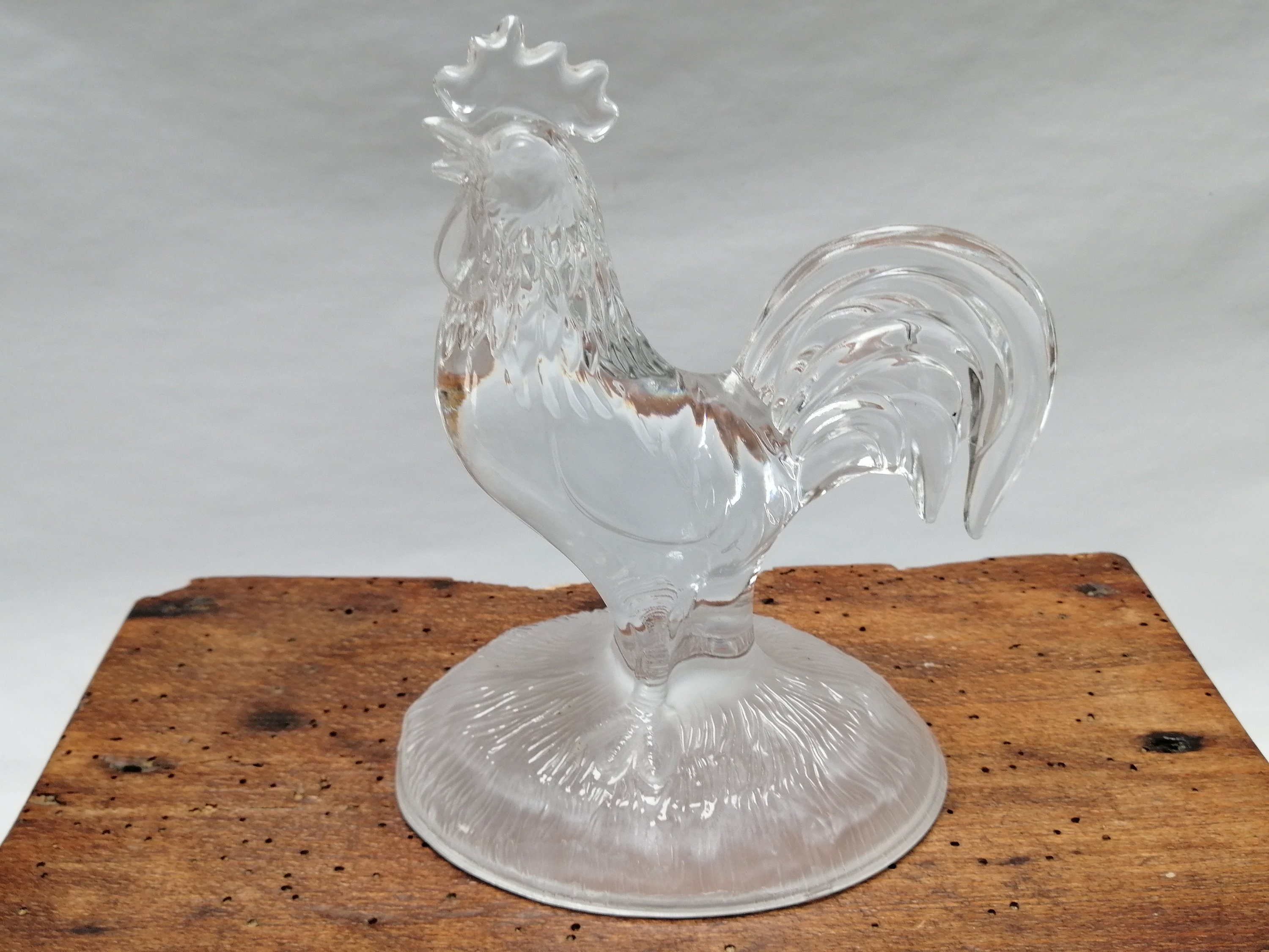 Coq en Verre Vintage sur La Base Frontée Coq D Verre Étagère Lourde Affichage Morning Persons Gift I