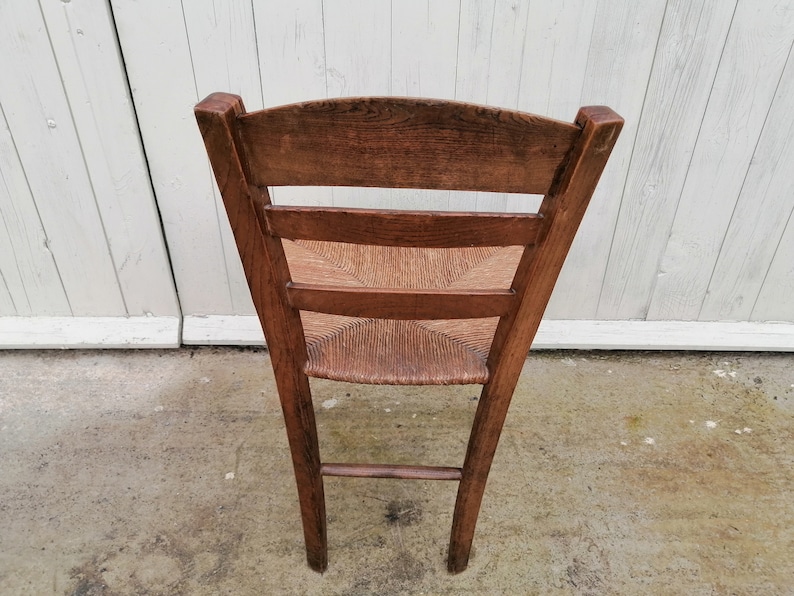 Vintage French Oak Hardwood Chair Rush Seat Framhouse Rustic Country Cottage Lodge Dinning Table Kitchen Chair Conservatory / Chez Rai image 5