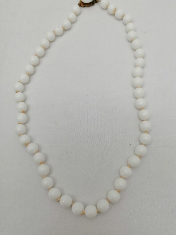 Vintage 1960's White Ceramics Necklace A Single Strand Of Pure White Ceramic Beads With Push In Button Clasp Great Gift For Her / Chez Rai View 4