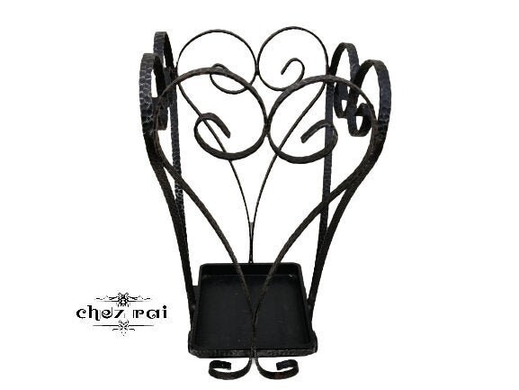 Vintage Black Metal Umbrella Stand Walking Stick Holder Hallway Entryway Décor Decorative Gift Idea
