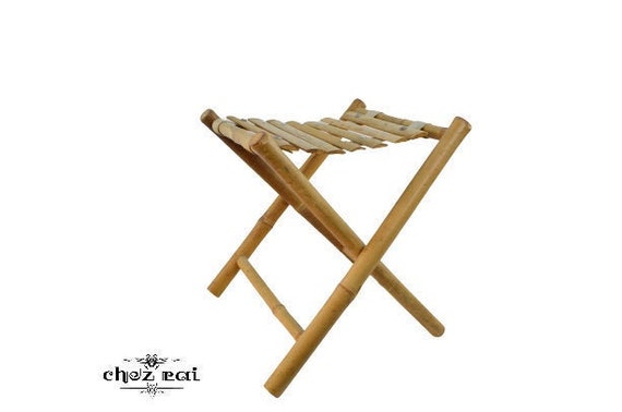 Vintage French Found Bamboo Folding Fishing Stool Small Camping Chair Wood  Seat Patio Fishing Hiking X Frames Stool Spacesaving / Chez Rai 