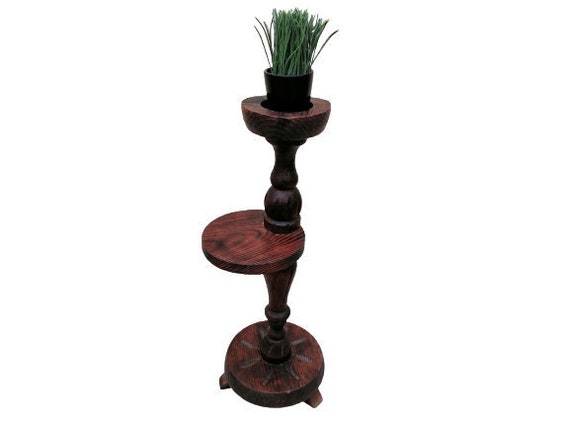 Vintage Wooden Pedestal Vase Display Side End Table Hallway Plant Stand Living Room Conservatory Farmhouse Ashtray Ornament  / Chez Rai