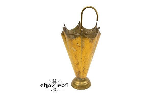 Vintage Brass Weighted Umbrella Shaped Or Stick Stand Holder Storage Rack Hallway Entryway Display R