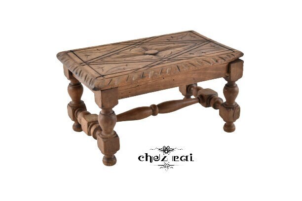 Vintage Sculpté Repose-Pieds Bois Dur Sculpture en Étape Mini Banc Plante Stand Teddy Bear Room Affi