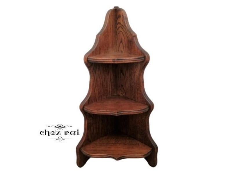 Vintage French Oak Hardwood Heavy Triple Corner Shelf Wall Display Unit Wall Fixing Hanging Ornament Farmhouse Display Rack / Chez Rai image 1