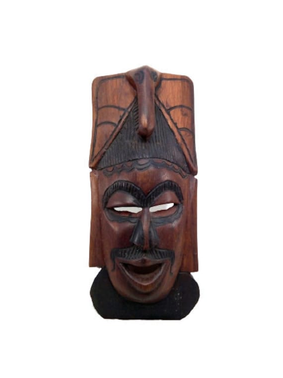 Vintage African Figurine Mask Statue Art Carving Wooden Wood Wall Hanging Decorative Ornament Figure