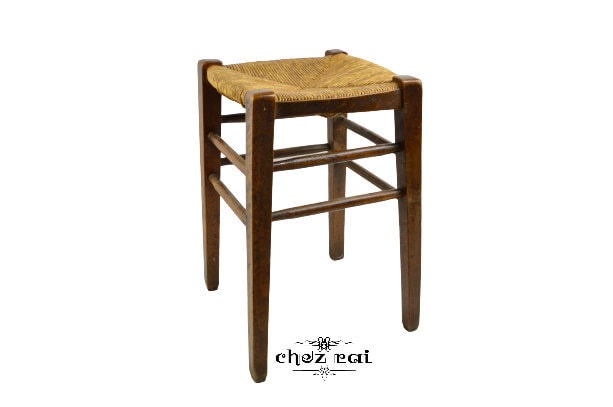Vintage Français Tabouret Farmhouse Seating Rush Woven Straw String Chair Stand Display Country Cott