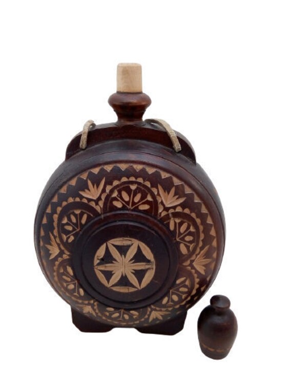 Vintage Bois Flacon Vase en Bois Maison Décor Étagère Affichage Pièce Sculptée Décoration Base Stabl