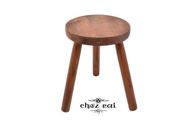 Vintage Français Bois Trois Pattes Tabouret Rond Plante Stand Ferme Cottage Grange Pendaison Idée Ca