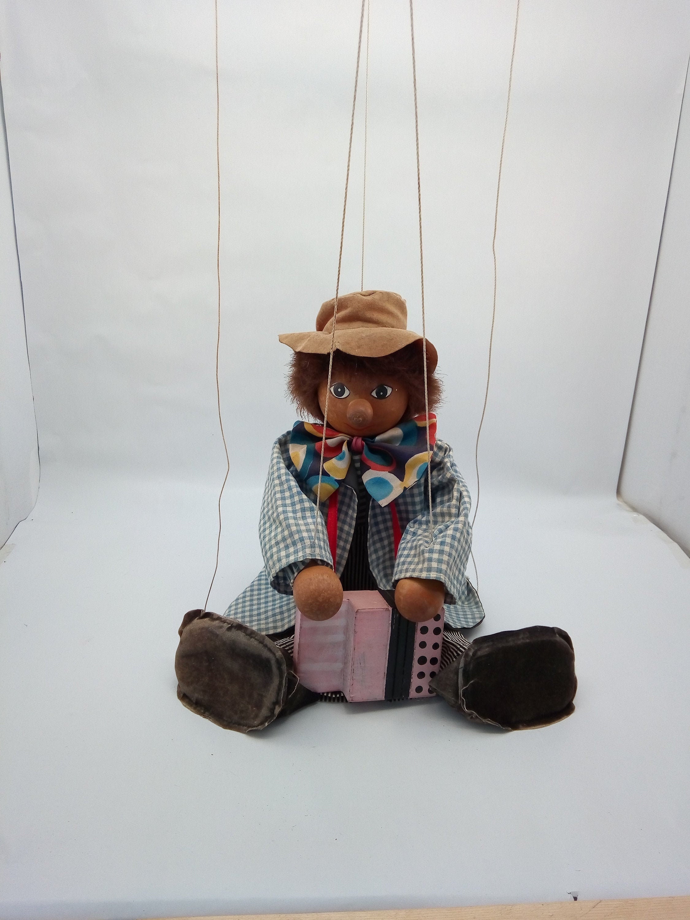 Vintage Wooden Puppet Vintage Wood Carving Marionette Old Collection Musicien String/Chez Rai