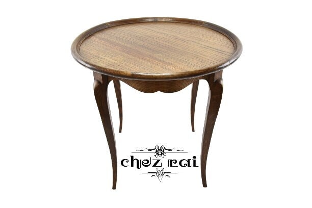 Vintage Français Bois Beau Cabriole Rond Table à Quatre Pattes Côté Extrémité Café Salon de Nuit Pla