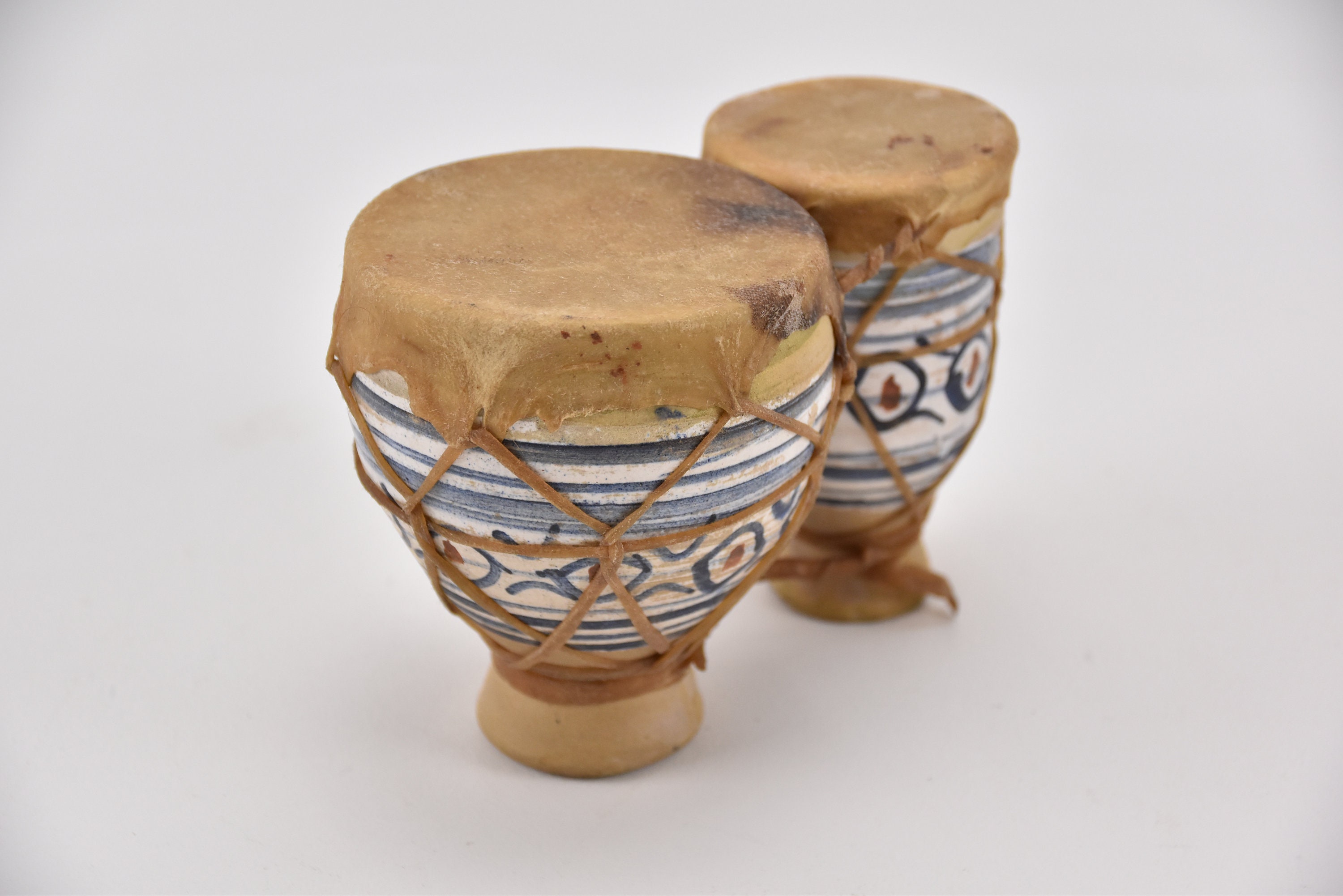 Traditional Rai Instrument Vintage Small Hand Painted African Moroccan Leather Twin Drum Musical ...