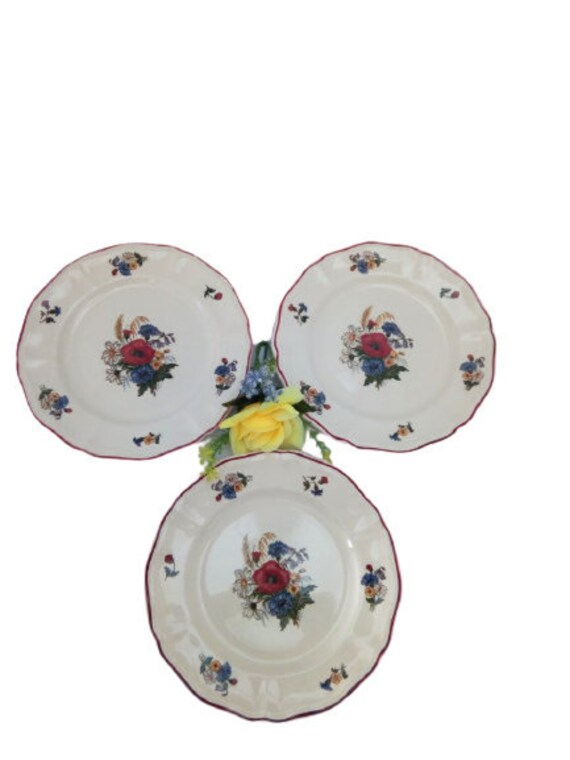 Vintage Set Of 3 Side Plates Agreste Sarreguemines Fleurs Décor Vintage 70's Farmhouse Country Decor