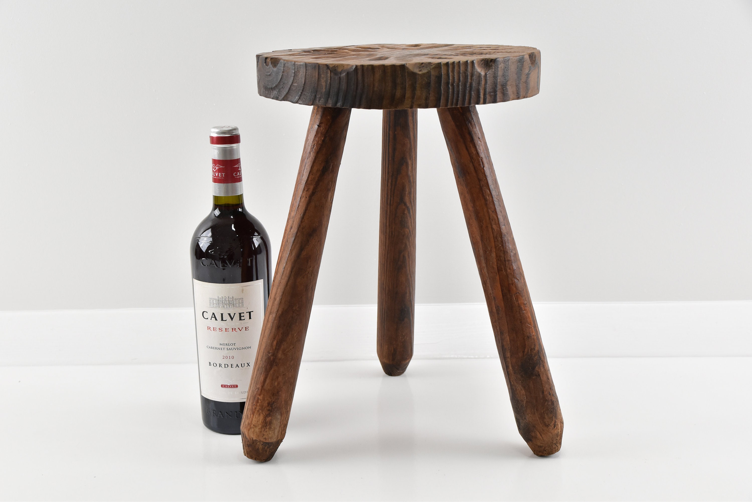 DESIGN DELIGHTS Sgabello in legno russo Natura | 40 x 30 x 30 cm (altezza x larghezza x profondità), legno antico massiccio | sgabello in legno | colore: 01 naturale vintage