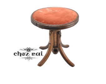 Vintage French Heavy Piano Thonet Style Stool Adjustable Tabouret Fabric Covered Seat Music Room Gift Idea c 1930's - 40's / ChezRai