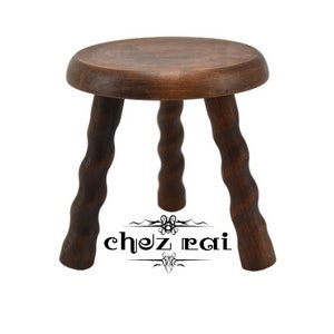 Vintage French 10" Small Wooden Round Tapered Spiral Three Legged Stool Plant Stand Room Display Gift Idea Wood Tabouret Farmhouse /ChezRai