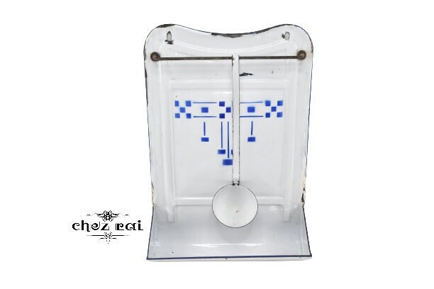 Vintage Français Émail Rack de Cuisine avec Outil Louche Accrocher Mural Ferme Cuisine Plateau Goutt