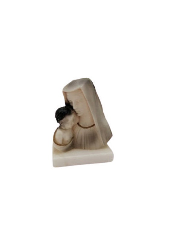Vintage Small Alabaster Madonna & Child Statue Figure Figurine Vintage Shelf Display Religious Relig