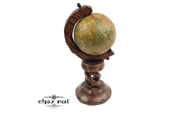 Vintage Old World Globe en Espagnol ou en Italien sur Un Stand Bois Décor Bibliothèque Windowsill Pa