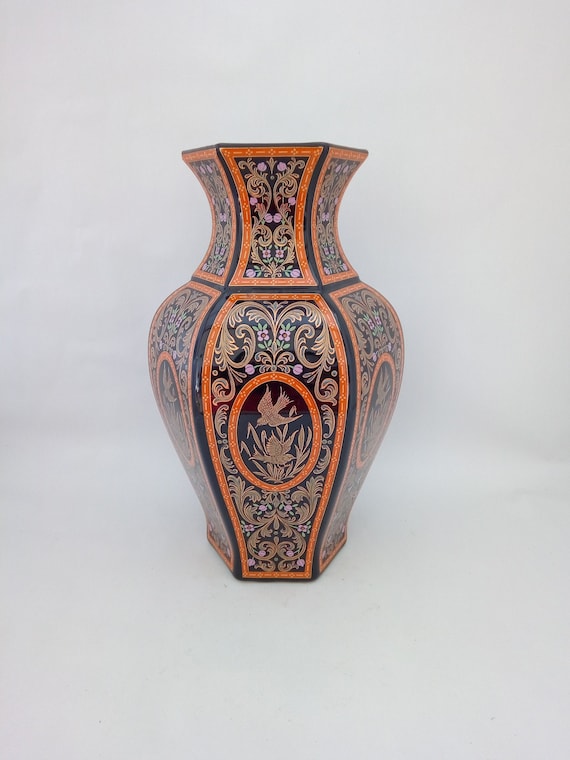Vintage Large Ceramic Vase Flower Display Beautiful Patterns Etsy