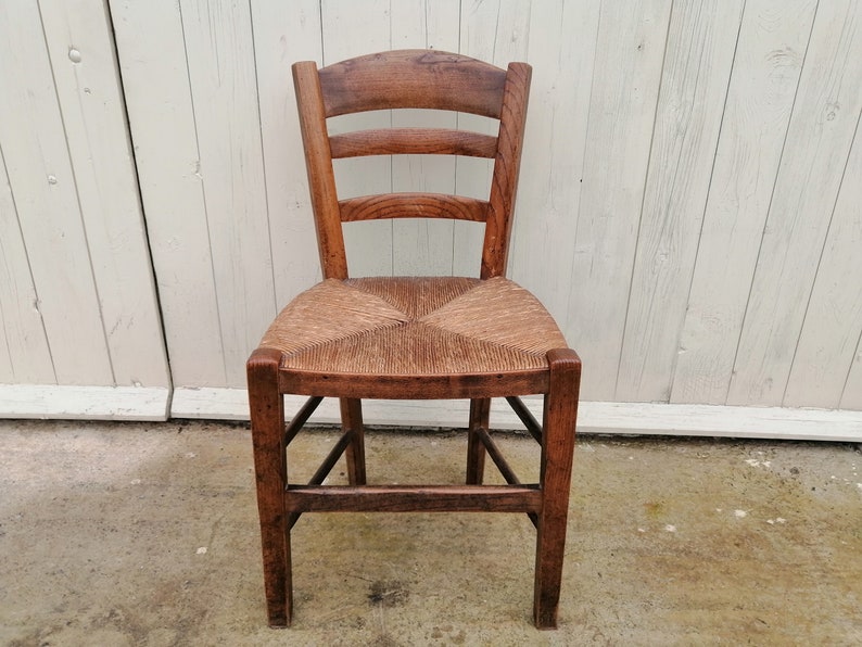 Vintage French Oak Hardwood Chair Rush Seat Framhouse Rustic Country Cottage Lodge Dinning Table Kitchen Chair Conservatory / Chez Rai image 10