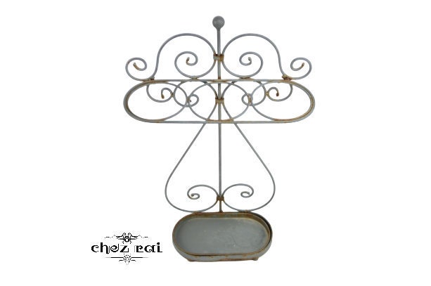 Vintage Français Trouvé Support Parapluie avec Plateau Goutte à Stand Rangement Walking Stick Holder