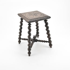 Antique Wooden Stool – Barley Twist Legs, Rustic Home Decor image 3