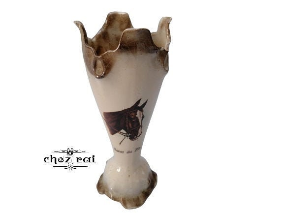 Vintage Français Vase Ceramic Haras Du Pin Display Flowers Stand Shelf Decorative Gift Idea Horse Lo