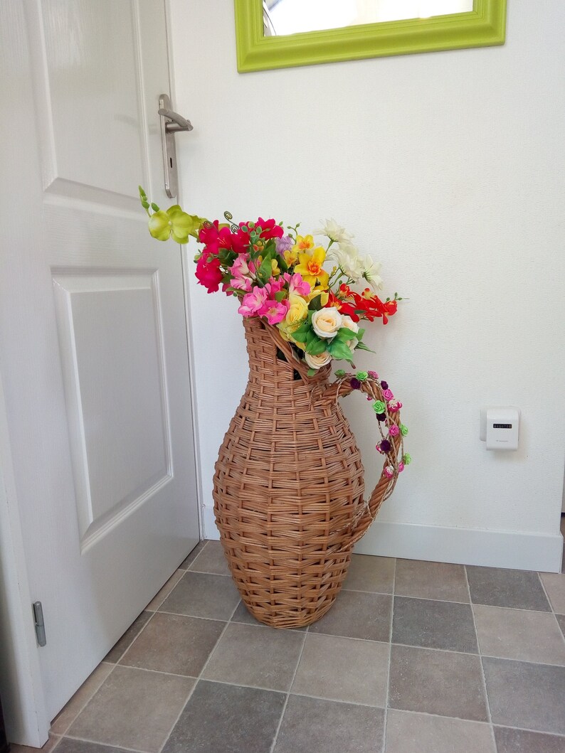 Vintage Tall Rattan Vase Wicker Pitcher Home Decor Decorative Etsy