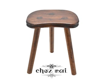 Vintage French Stool 19" Wooden Three Hexagonal Legs D Stool Plant Stand Vintage Stool Milking Wood Tabouret Gift Idea / ChezRai