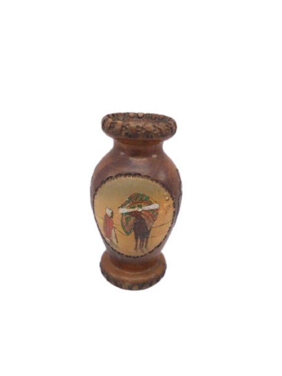 Vintage Petit Vase en Bois Vase en Fleur Affichage Étagère Maison Décor Ornement Décoratif Ferme Cot